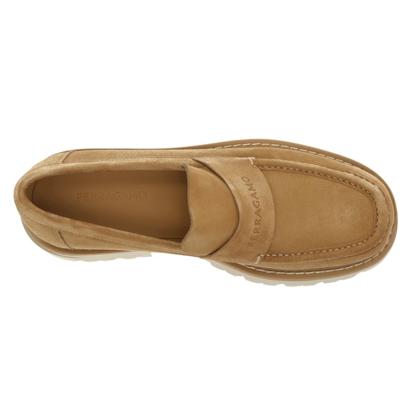 Salvatore Ferragamo Fergal Moccasin Loafer Beige Suede Leather Size 12 New - Picture 6 of 7